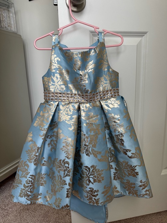 Rare Editions Other - Rare Editions Blue and Gold Metallic Floral Party Dress